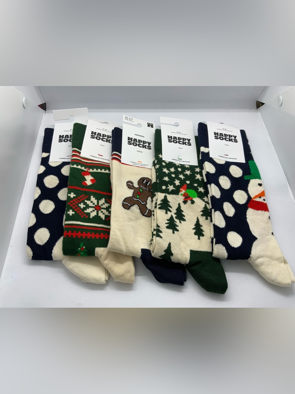Happy Socks Holiday Crew Socks Pack - Green, Navy & Cream